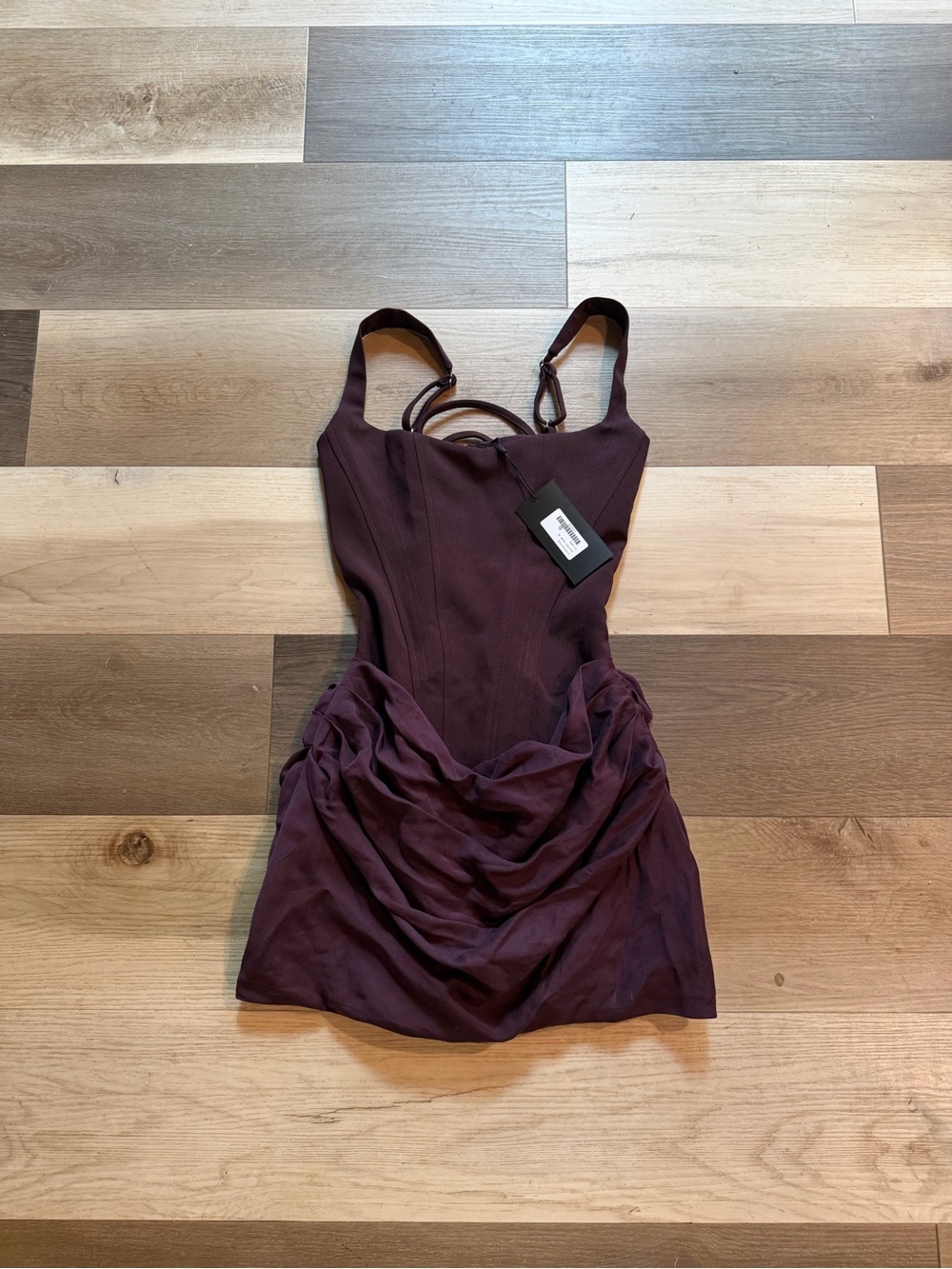 Baby Boo Ruched Plum Mini Dress with Adjustable Straps and Corset